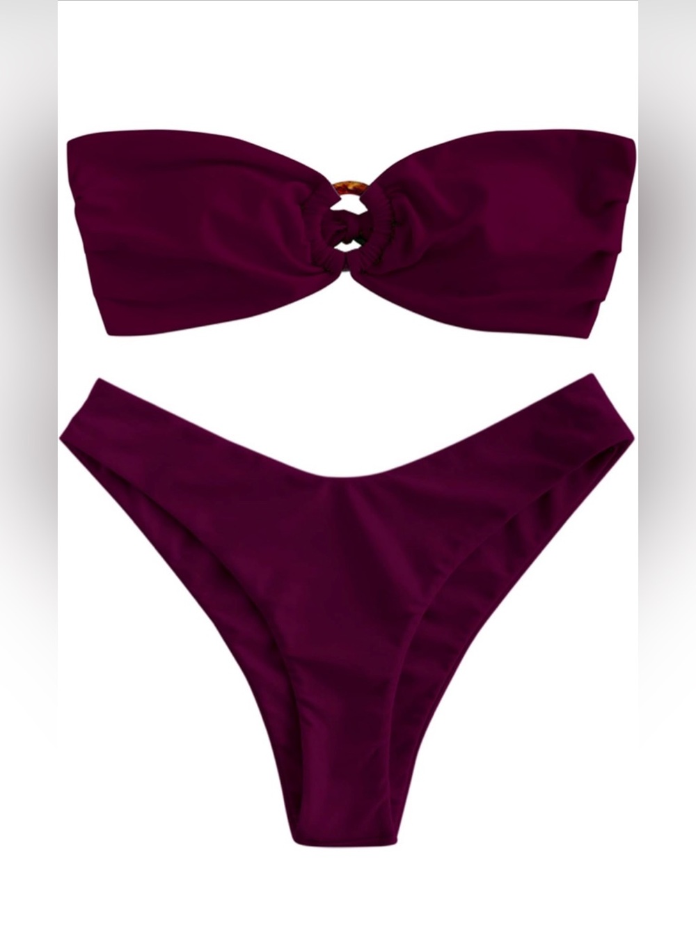 ZAFUL Women's Bandeau Bikini O Ring Strapless High Cut Two Piece Swimsuit